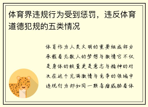 体育界违规行为受到惩罚，违反体育道德犯规的五类情况